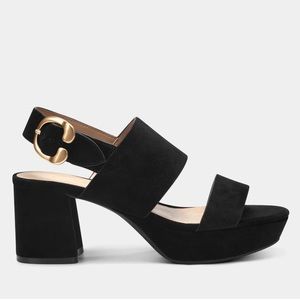 Aerosoles Camera Black Suede Platform Sandal Block Heel Sandals Heels New In Box